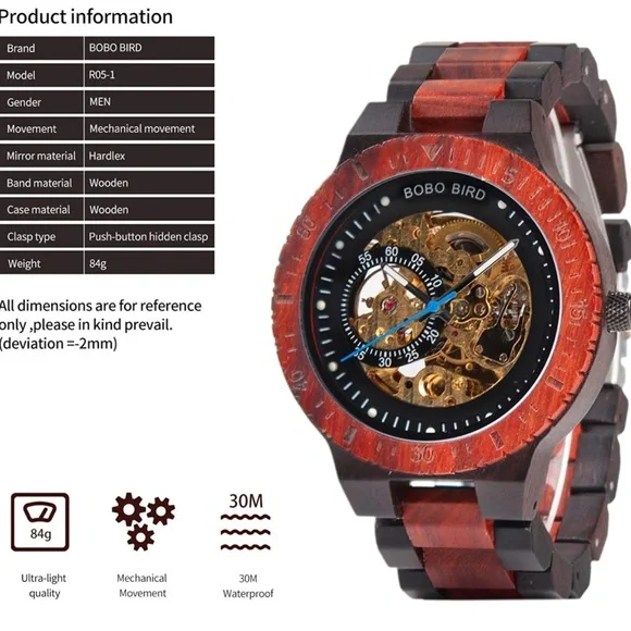 - 🌱MEN’S MECHANICAL 2 TONE💯100% WOOD WATCH *NEW*